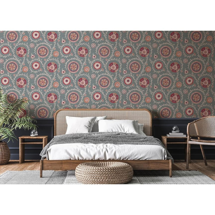 100034EH - Esselle Home - Esselle Nahlia Trail Spice/Blue Wallpaper - Decor Warehouse