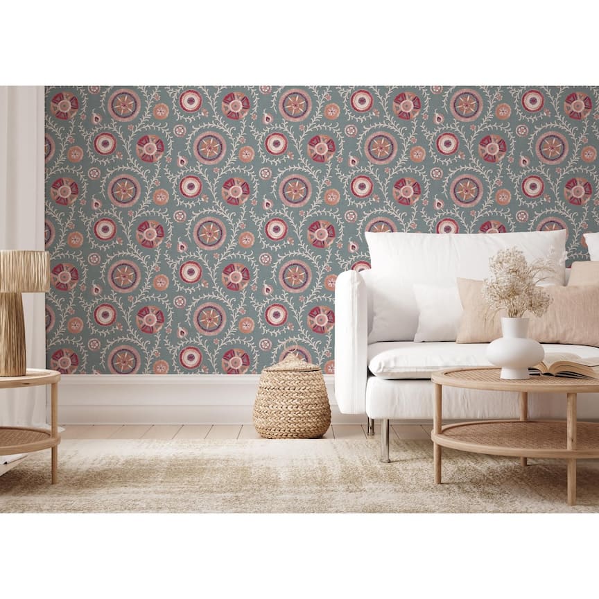 100034EH - Esselle Home - Esselle Nahlia Trail Spice/Blue Wallpaper - Decor Warehouse