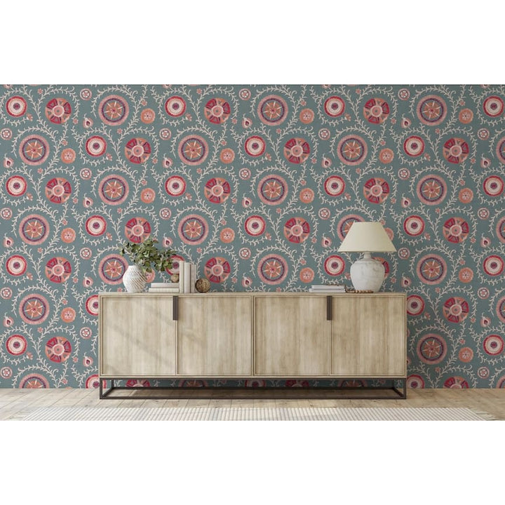 100034EH - Esselle Home - Esselle Nahlia Trail Spice/Blue Wallpaper - Decor Warehouse