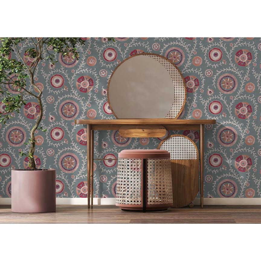 100034EH - Esselle Home - Esselle Nahlia Trail Spice/Blue Wallpaper - Decor Warehouse