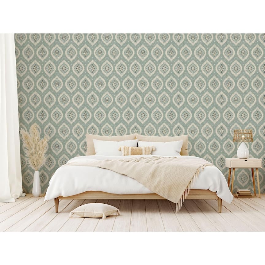 100037EH - Esselle Home - Esselle Odina Ikat Seafoam Wallpaper - Decor Warehouse