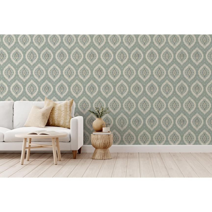 100037EH - Esselle Home - Esselle Odina Ikat Seafoam Wallpaper - Decor Warehouse