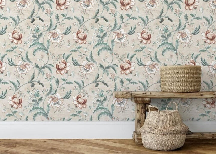 100041EH - Esselle Home - Esselle Tapestry Floral Natural/Spice Wallpaper - Decor Warehouse