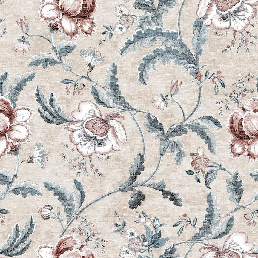 100042EH - Esselle Home - Esselle Tapestry Floral Vermilion Blue Wallpaper - Decor Warehouse