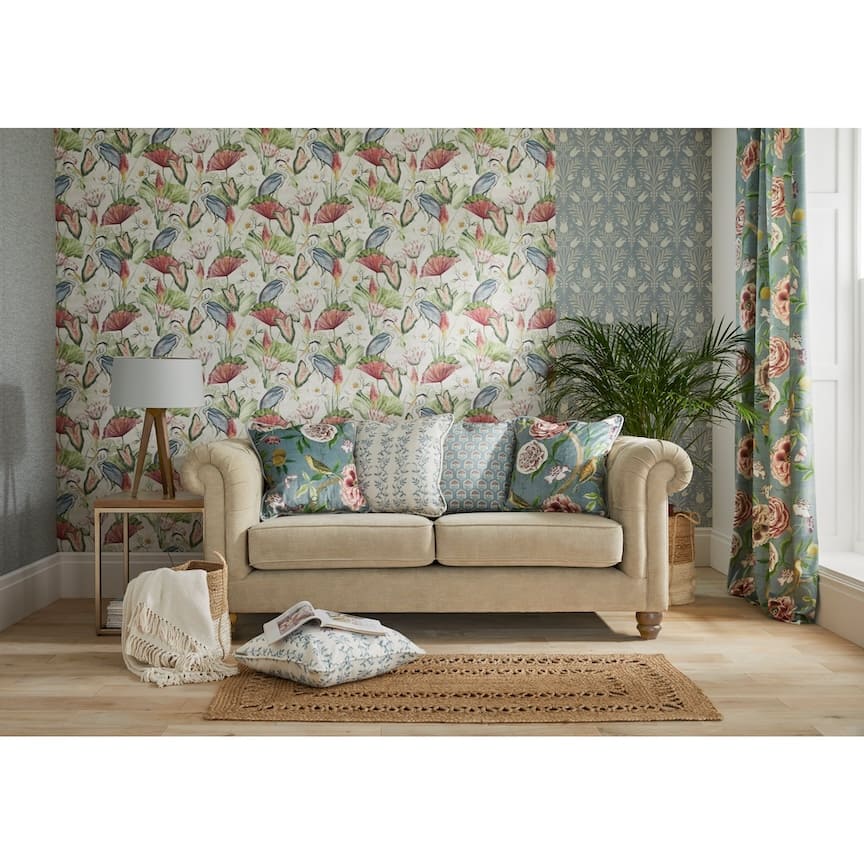 100046EH - Esselle Home - Esselle Waterlily Lake Linen Multicoloured Wallpaper - Decor Warehouse