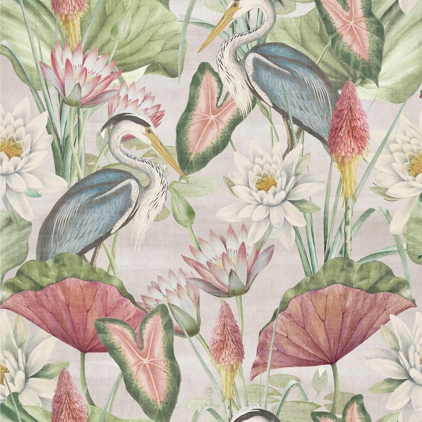 100046EH - Esselle Home - Esselle Waterlily Lake Linen Multicoloured Wallpaper - Decor Warehouse