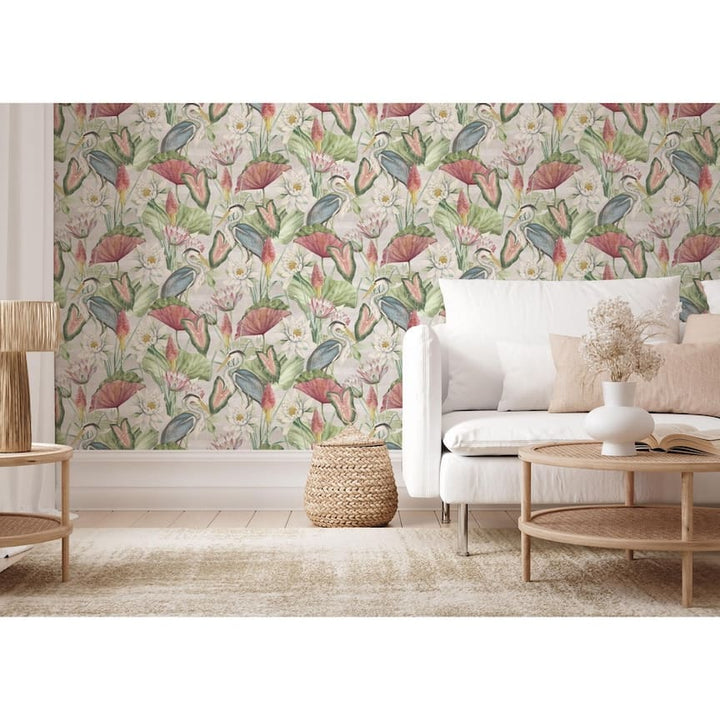 100046EH - Esselle Home - Esselle Waterlily Lake Linen Multicoloured Wallpaper - Decor Warehouse