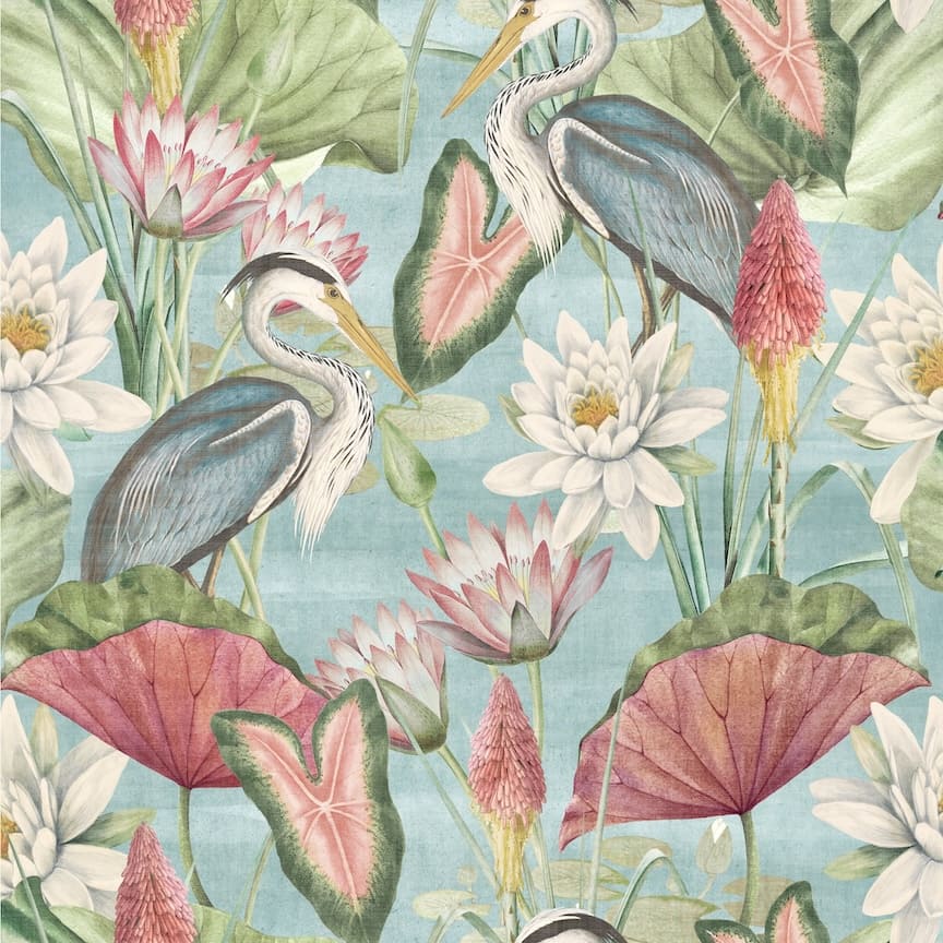 100047EH - Esselle Home - Esselle Waterlily Lake Soft Blue Wallpaper - Decor Warehouse