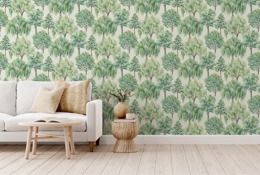 100048EH - Esselle Home - Esselle Whispering Willow Ivory / Green Wallpaper - Decor Warehouse