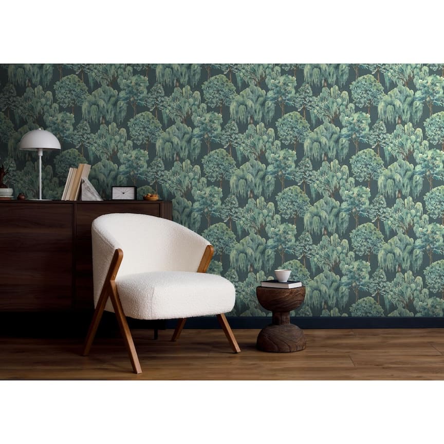 100049EH - Esselle Home - Esselle Whispering Willow Navy Wallpaper - Decor Warehouse