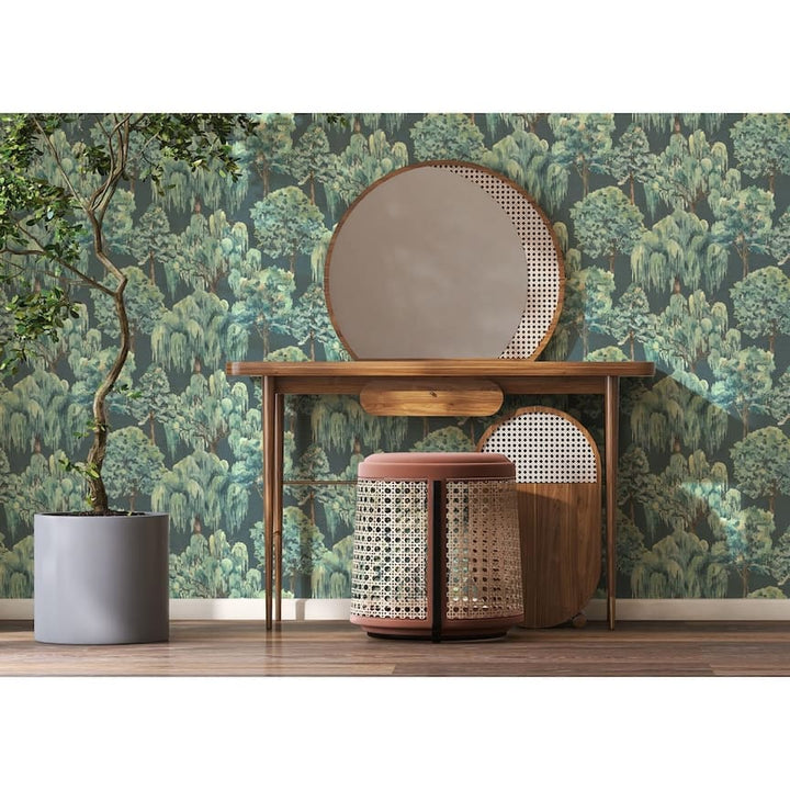 100049EH - Esselle Home - Esselle Whispering Willow Navy Wallpaper - Decor Warehouse