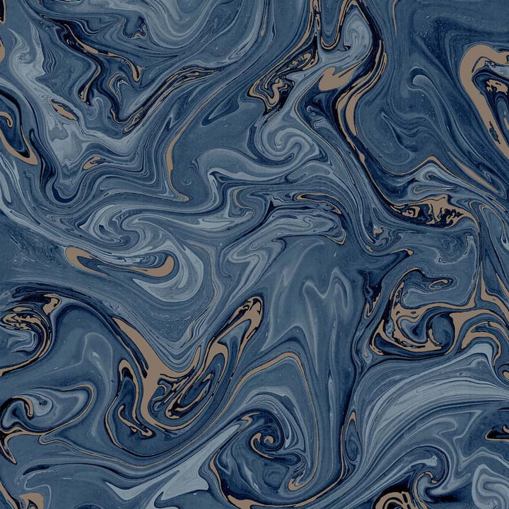 119559 - Fresco - Fresco Liquid Marble Navy/Gold Wallpaper - Decor Warehouse