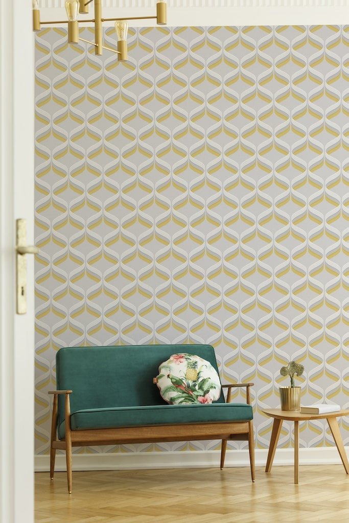 107978 - Fresco - Fresco Retro Ogee Ochre Wallpaper - Decor Warehouse