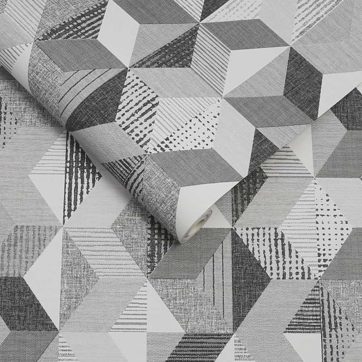 113483 - Fresco - Fresco Tribal Geo Mono Wallpaper - Decor Warehouse