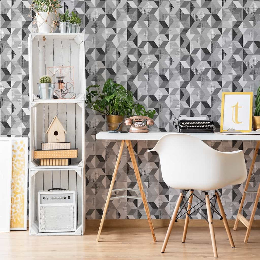 113483 - Fresco - Fresco Tribal Geo Mono Wallpaper - Decor Warehouse