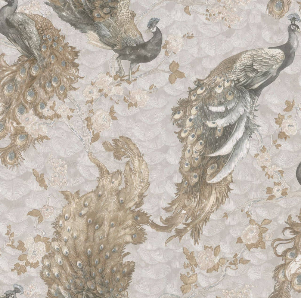 LT7728 - Decor Warehouse - Harold Peacock Cream and Gold Wallpaper - Decor Warehouse