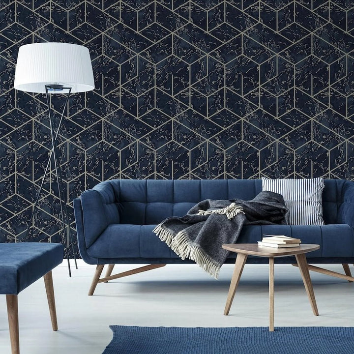 115601-Graham & Brown-Hestia Geo Midnight Wallpaper-Decor Warehouse