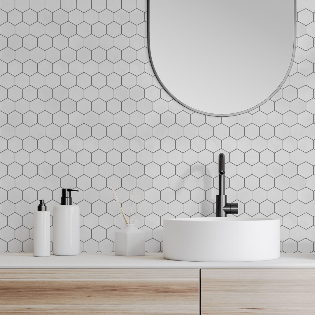 006040 - Arthouse - Hexagon White Artifix Wall Tiles - Decor Warehouse