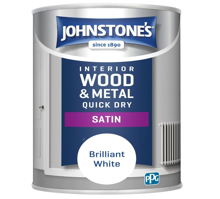  - Johnstone's - Johnstone's Interior Wood & Metal Quick Dry Satin Paint - Brilliant White - 1.25l - Decor Warehouse