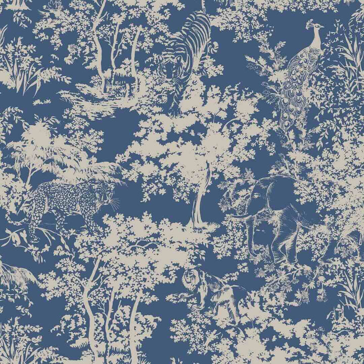 128950 - Joules - Joules Animal Forest Print Blue Wallpaper - Decor Warehouse