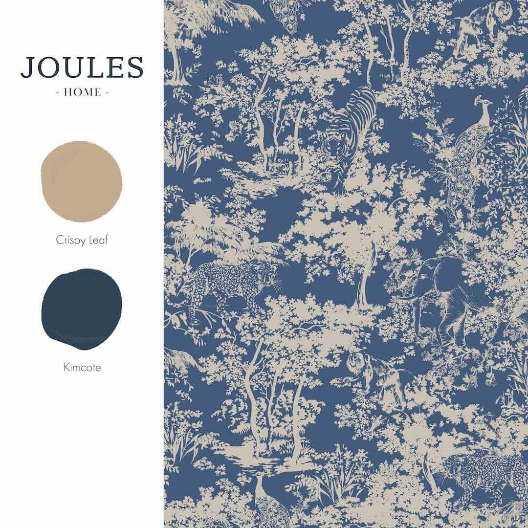 128950 - Joules - Joules Animal Forest Print Blue Wallpaper - Decor Warehouse