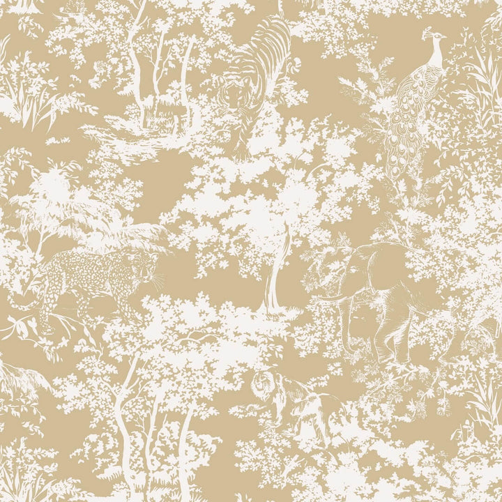 128947 - Joules - Joules Animal Forest Print Gold Wallpaper - Decor Warehouse