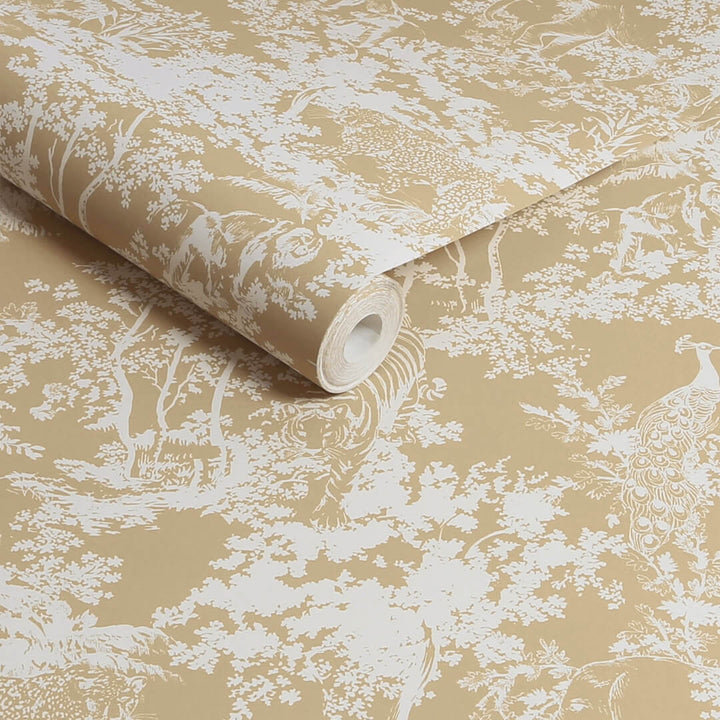 128947 - Joules - Joules Animal Forest Print Gold Wallpaper - Decor Warehouse