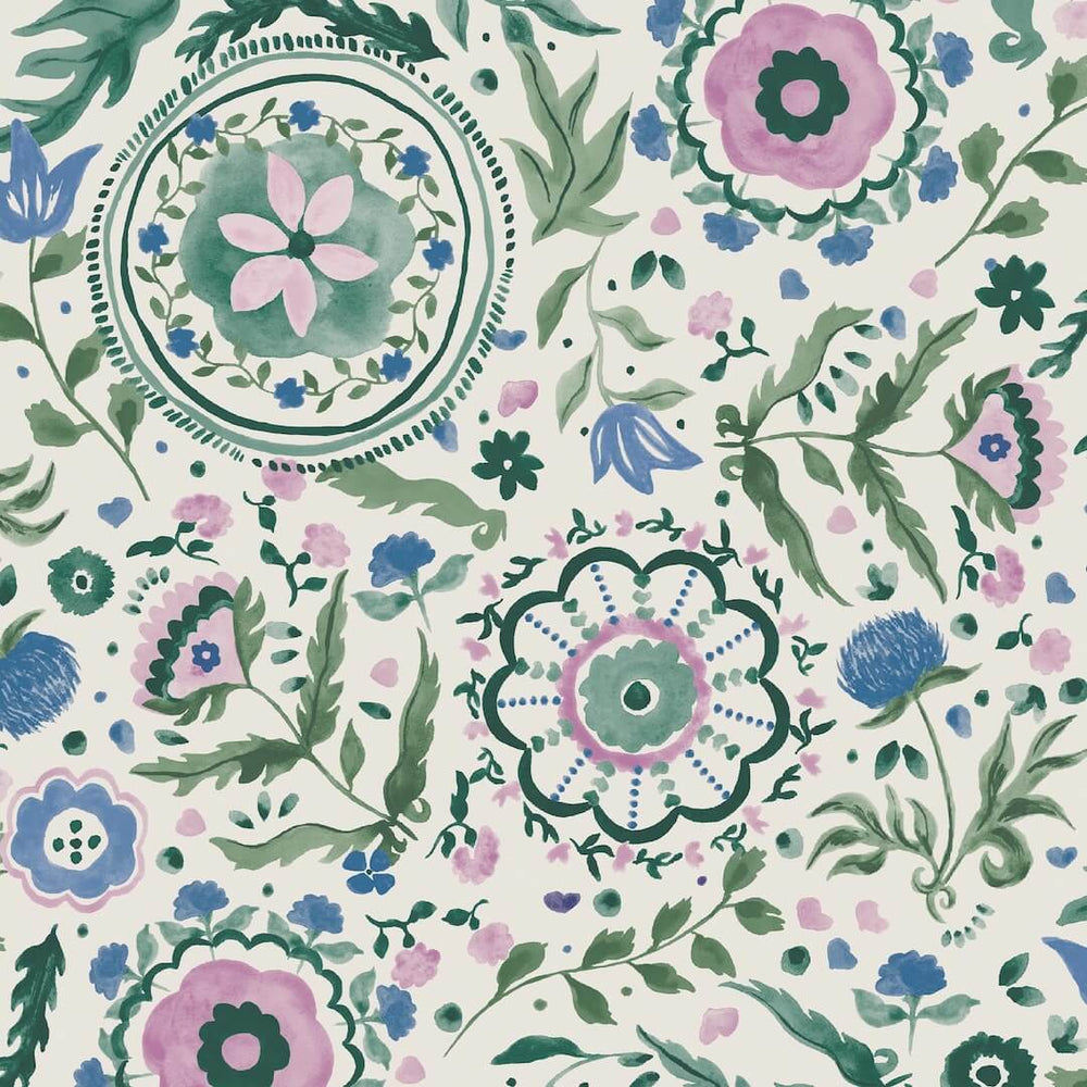 128959 - Joules - Joules Festival Flowers Print Cream / Multi Wallpaper - Decor Warehouse