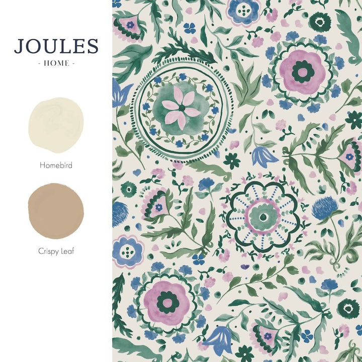 128959 - Joules - Joules Festival Flowers Print Cream / Multi Wallpaper - Decor Warehouse