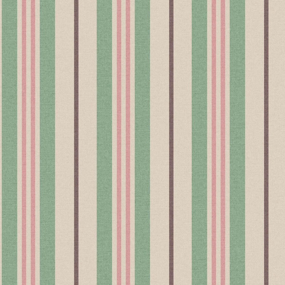 128923 - Joules - Joules Grove Stripe Pink & Green Wallpaper - Decor Warehouse