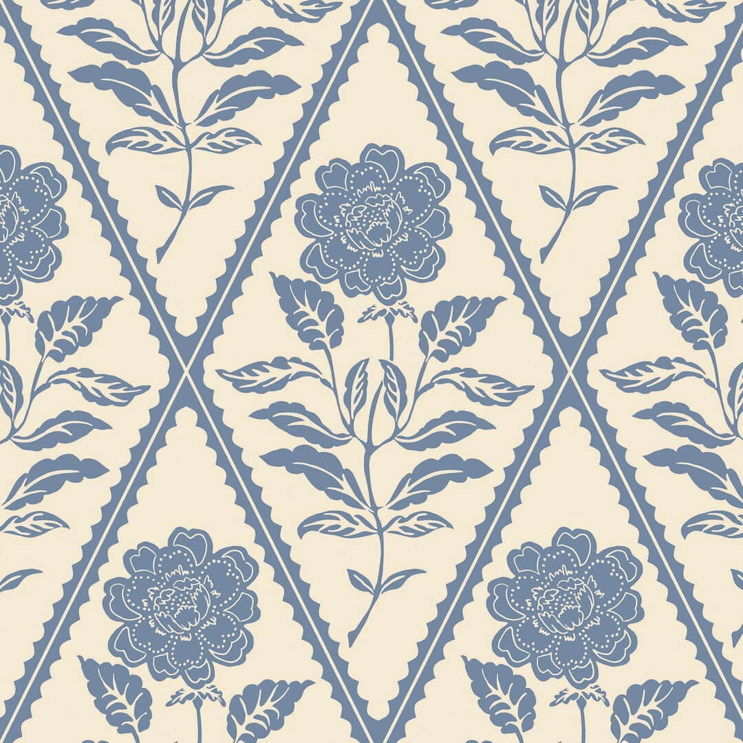 128908 - Joules - Joules Juliet Floral Print Cream & Blue Wallpaper - Decor Warehouse