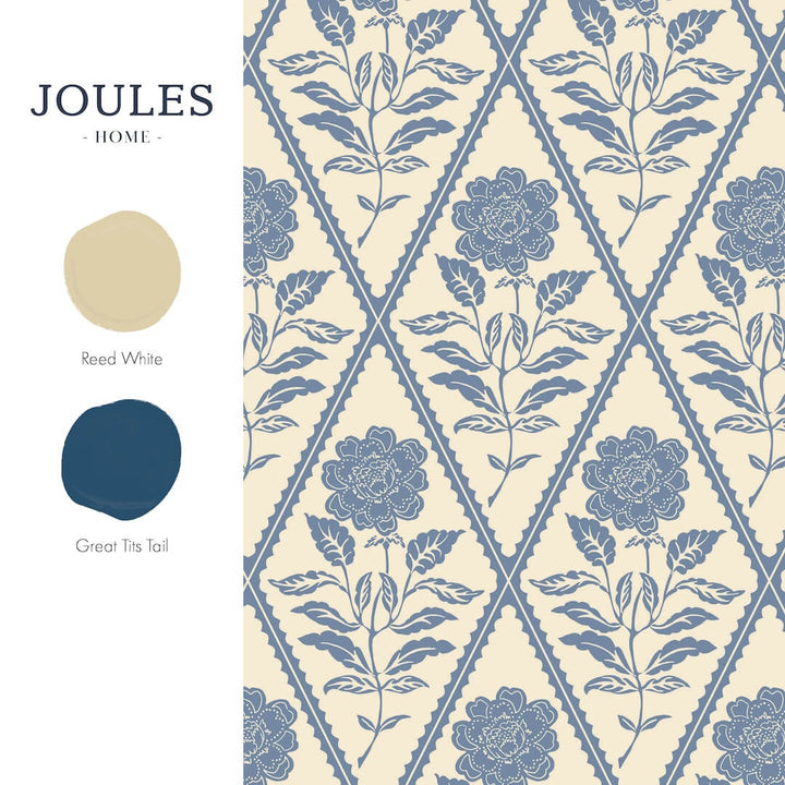 128908 - Joules - Joules Juliet Floral Print Cream & Blue Wallpaper - Decor Warehouse