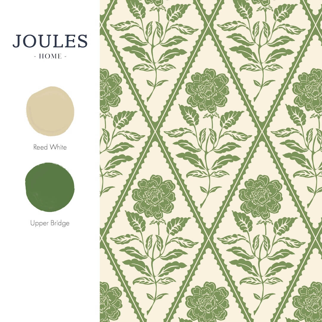 128911 - Joules - Joules Juliet Floral Print Cream & Green Wallpaper - Decor Warehouse