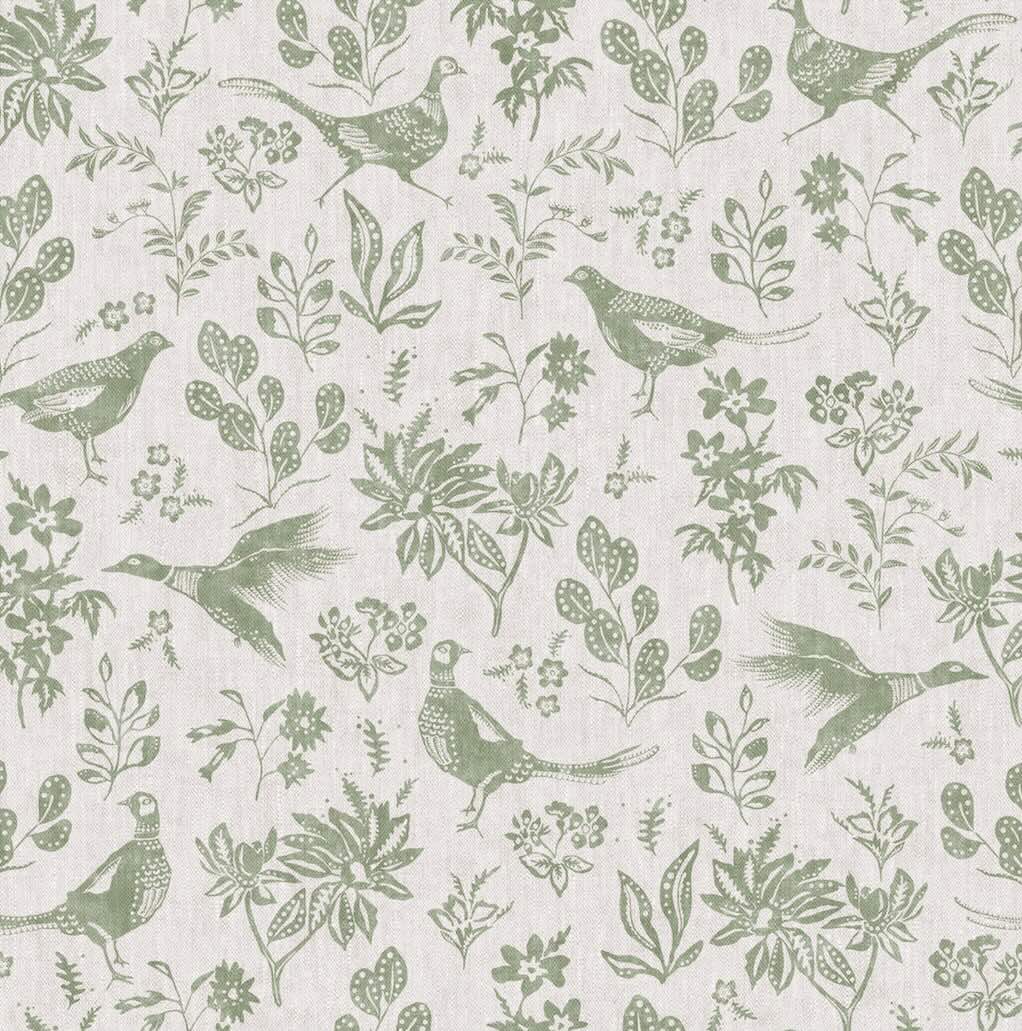 128920 - Joules - Joules Pheasant Print Linen & Green Wallpaper - Decor Warehouse