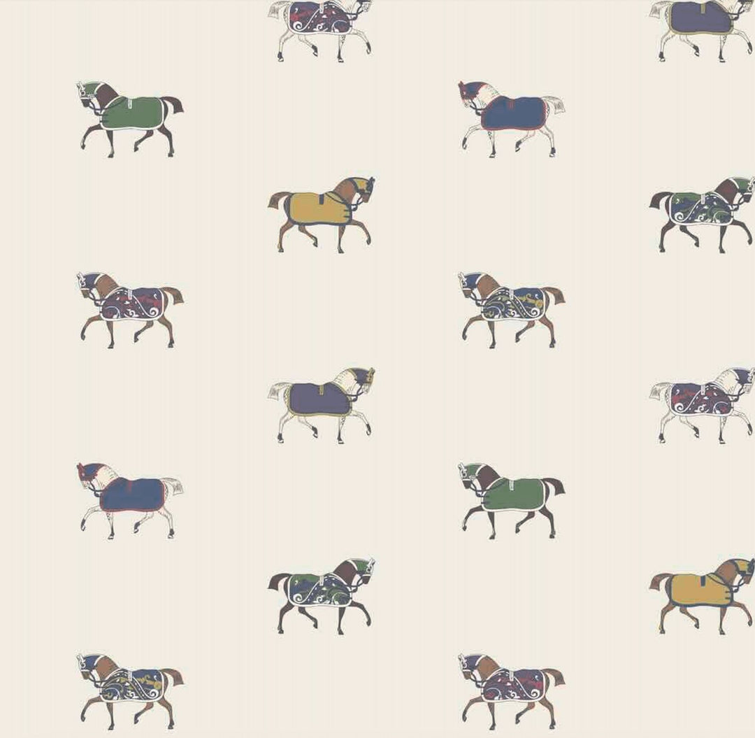 128905 - Joules - Joules Regal Horse Print Cream / Multi Wallpaper - Decor Warehouse