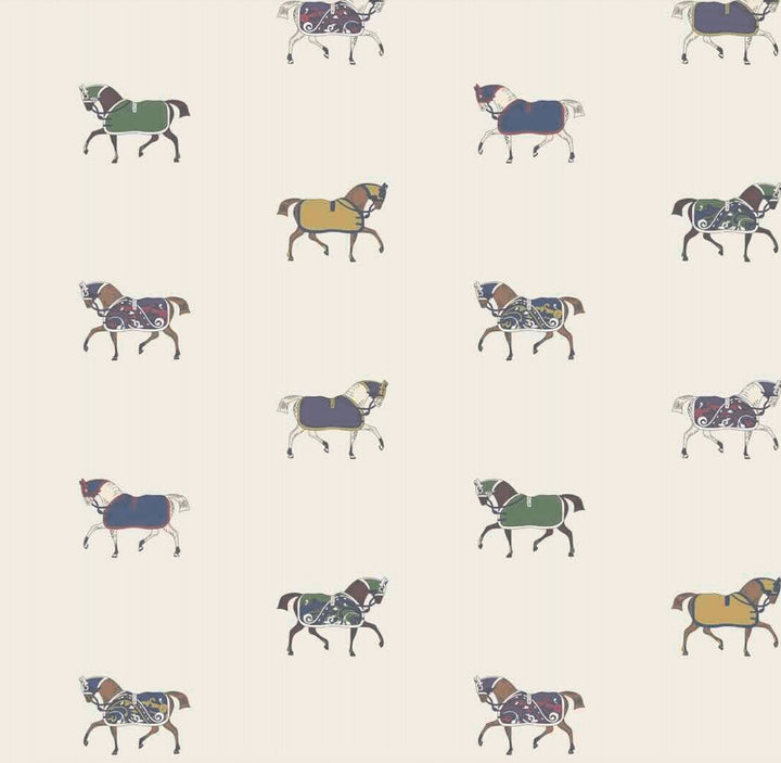 128905 - Joules - Joules Regal Horse Print Cream / Multi Wallpaper - Decor Warehouse