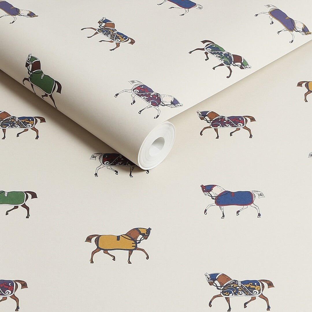 128905 - Joules - Joules Regal Horse Print Cream / Multi Wallpaper - Decor Warehouse