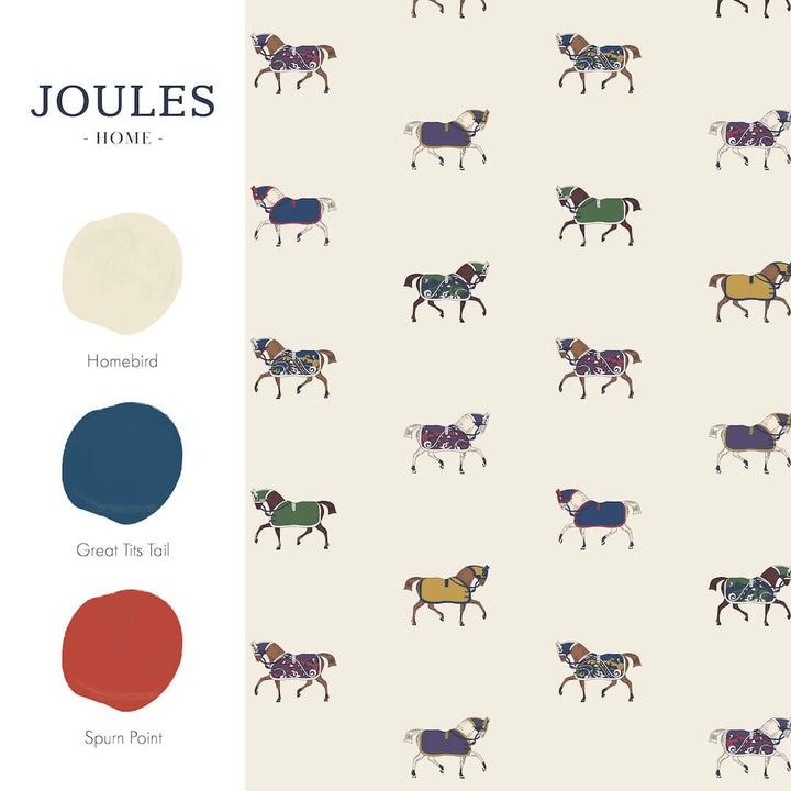 128905 - Joules - Joules Regal Horse Print Cream / Multi Wallpaper - Decor Warehouse