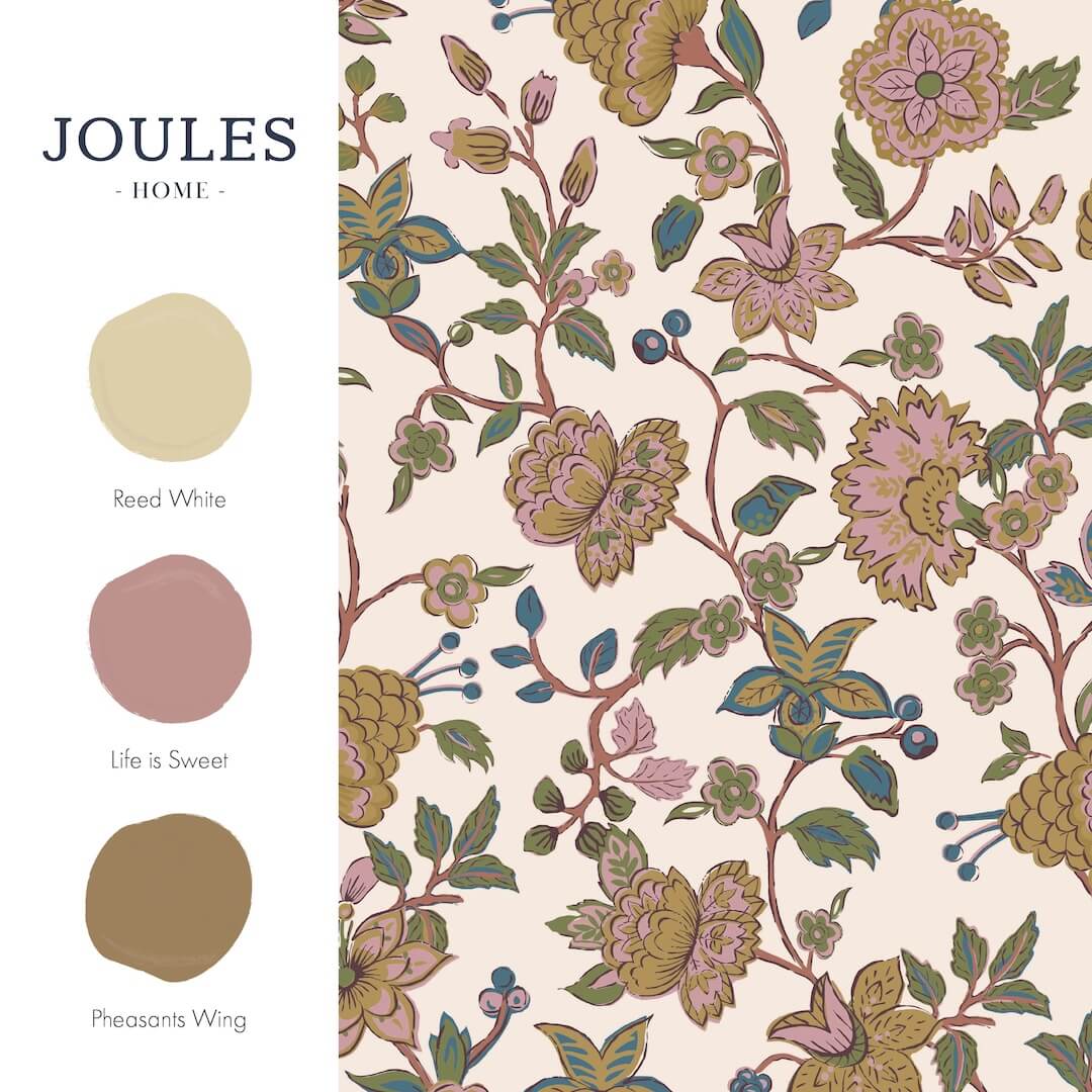 128929 - Joules - Joules Scot Floral Cream & Multi Wallpaper - Decor Warehouse