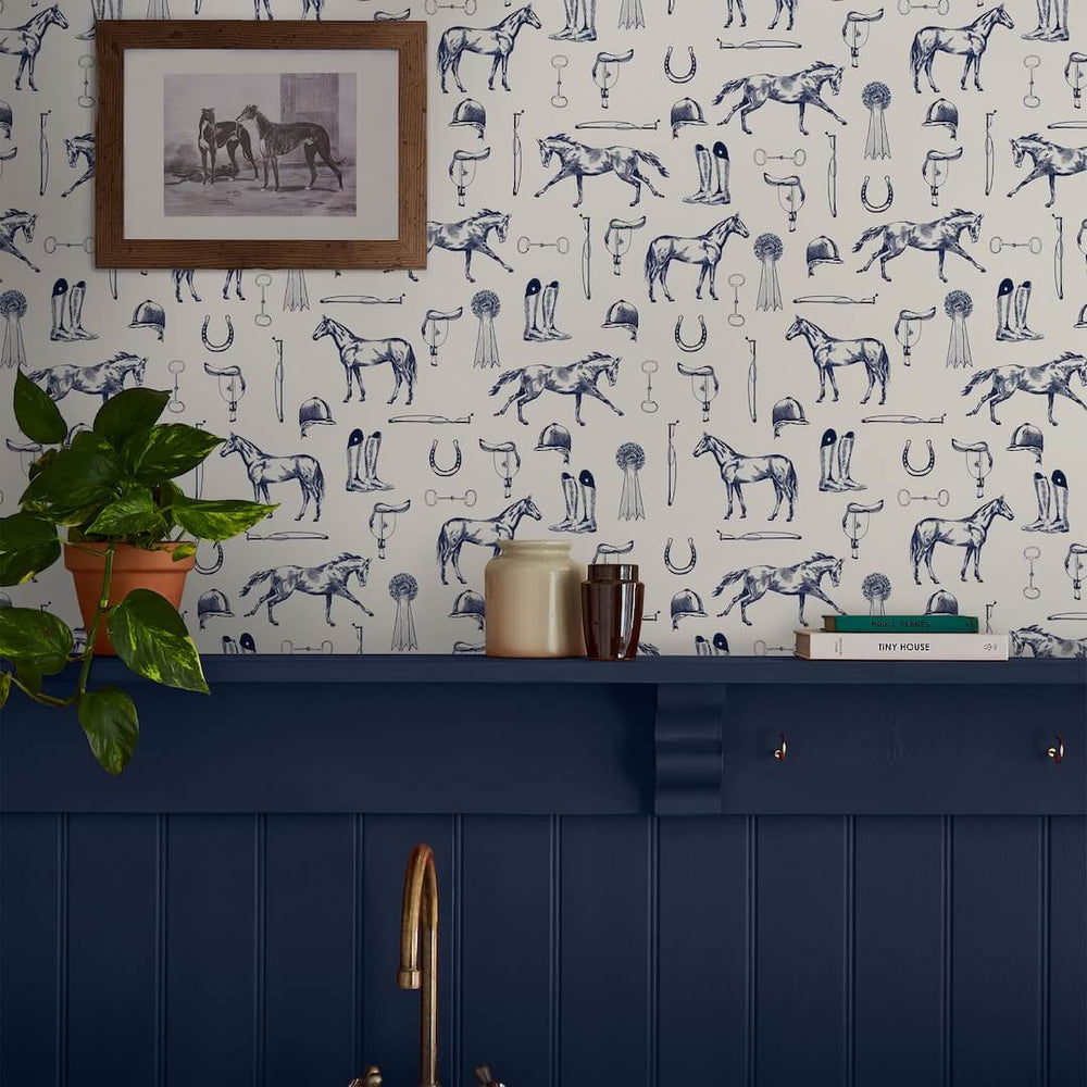 128902 - Joules - Joules Sketched Equestrian Print Wallpaper - Decor Warehouse