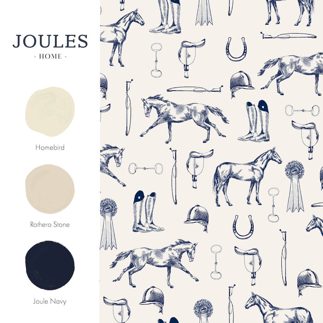 128902 - Joules - Joules Sketched Equestrian Print Wallpaper - Decor Warehouse