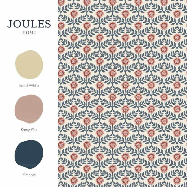 128956 - Joules - Joules Stately Floral Print Cream & Blue Wallpaper - Decor Warehouse