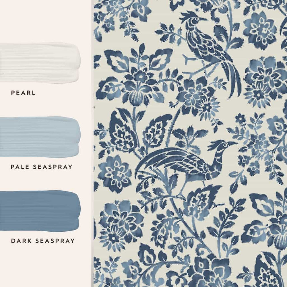 121067 - Laura Ashley - Laura Ashley Adain Palace Dark Seaspray Blue Wallpaper - Decor Warehouse