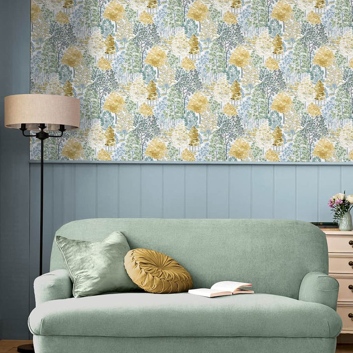 130153 - Laura Ashley - Laura Ashley Bernwood Ochre Yellow Wallpaper - Decor Warehouse