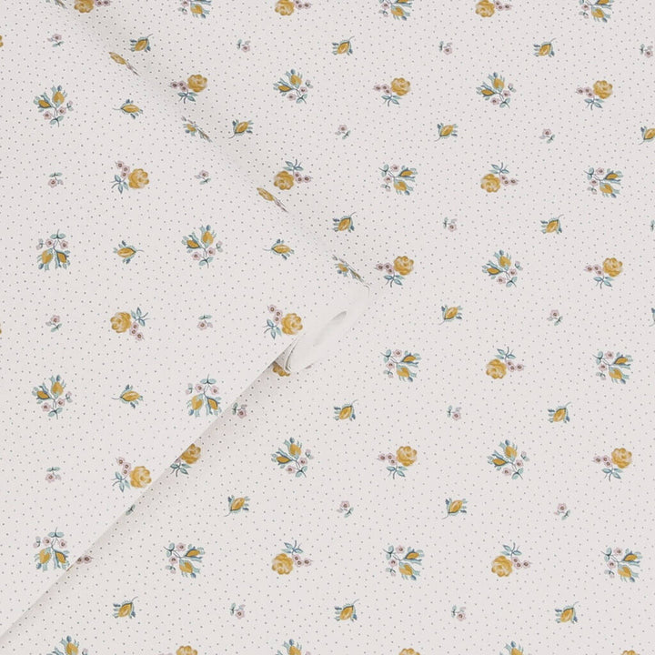 121084 - Laura Ashley - Laura Ashley Claudia’s Friend Pale Ochre Yellow Wallpaper - Decor Warehouse