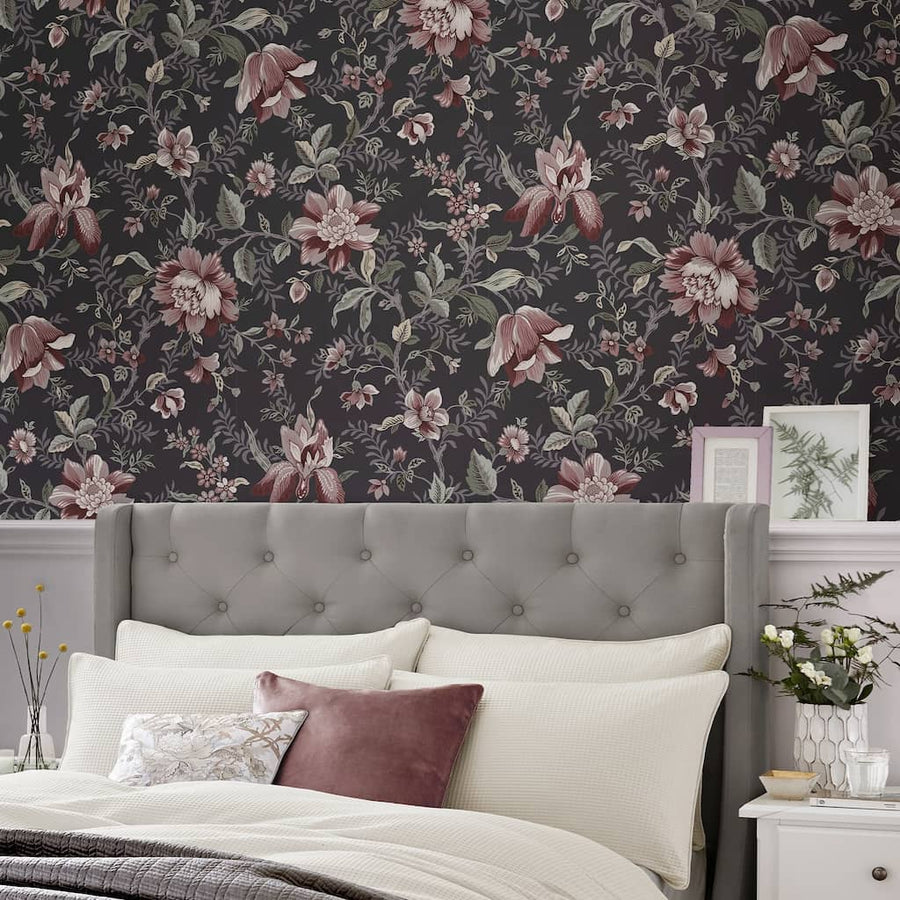 121090 - Laura Ashley - Laura Ashley Edita‚Äôs Garden Charcoal Grey Wallpaper - Decor Warehouse