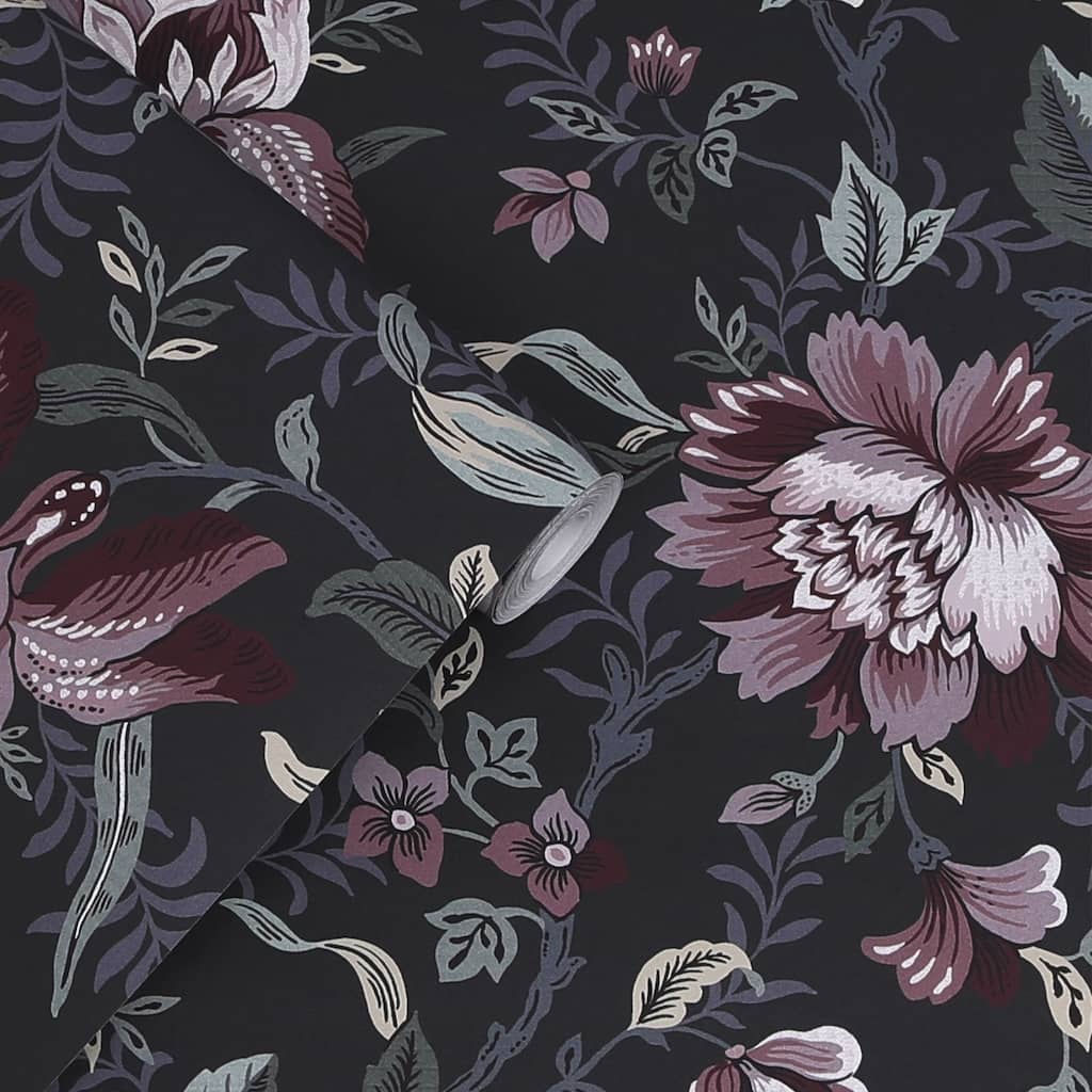 121090 - Laura Ashley - Laura Ashley Edita’s Garden Charcoal Grey Wallpaper - Decor Warehouse