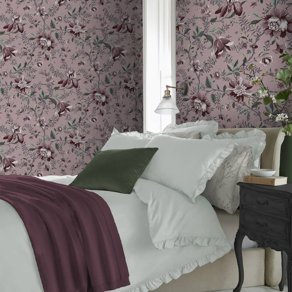 121091 - Laura Ashley - Laura Ashley Edita’s Garden Pale Blackberry Wallpaper - Decor Warehouse