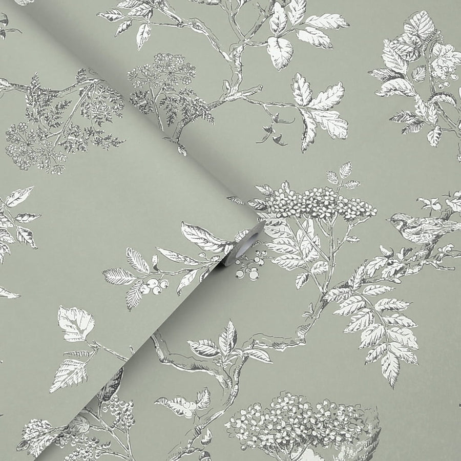 113348 - Laura Ashley - Laura Ashley Elderwood Sage Wallpaper - Decor Warehouse