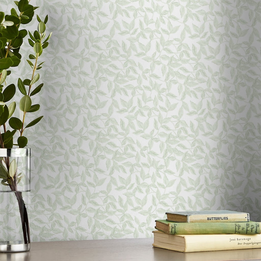 115265 - Laura Ashley - Laura Ashley Erwood Pale Eau de Nil Wallpaper - Decor Warehouse